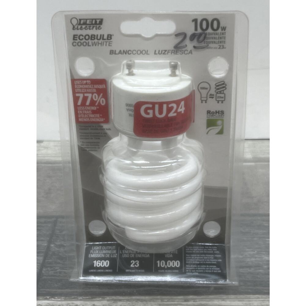 Feit Ecobulb Cool White 100w Equivalent uses only 23 watts 1600 lumens {G10}.